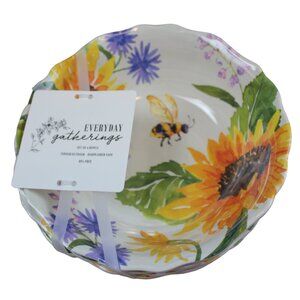 Everyday Gatherings Melamine Bowls Sunflower Bee Floral Set of 4 7.25" Soup NWT